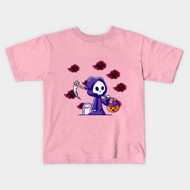 Midnight Stroll of the Grim Reaper: A Haunting Tale Kids T-Shirt by FortySeven47_Custom_Designs